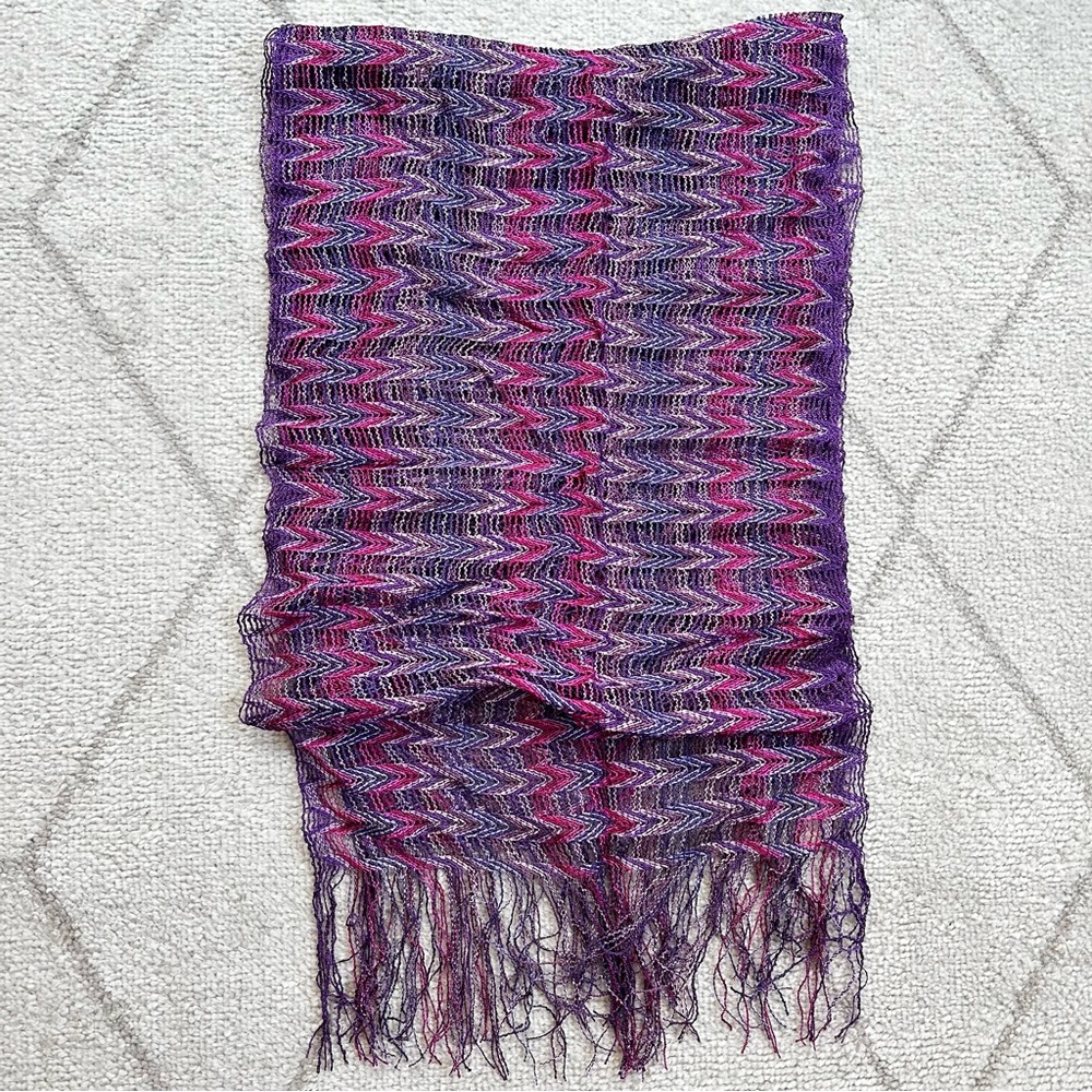Missoni Pink & Purple Knit Zig Zag Fringe Scarf - Picture 3 of 6